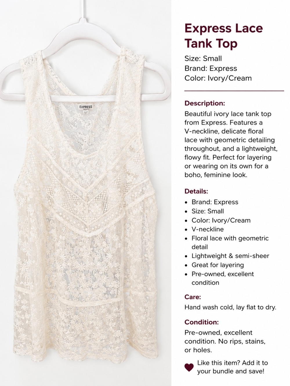 Express Cream Floral Lace Tank